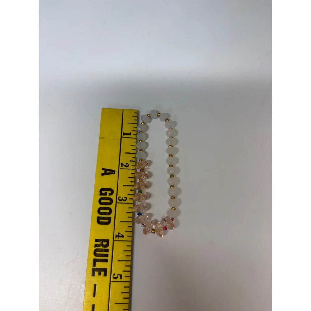 Pink Faux Pearl and Crystal Beaded Stretch Bracelet Set Gold Tone Heart 5 Piece